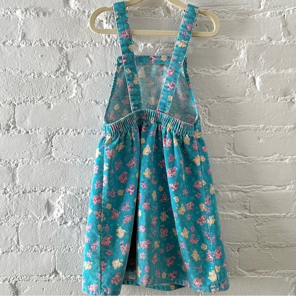 Vintage Oshkosh B’Gosh Corduroy Overall Jumper Dress 6 Blue Pink Floral USA Made - Picture 8 of 14